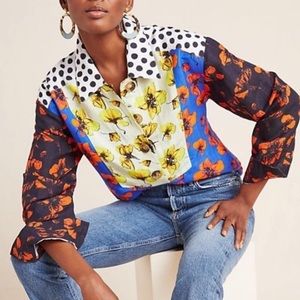 ⭐️Dhruv Kapoor Anthropologie Coralia Shirt Button Down Floral Patch Multi Top⭐️